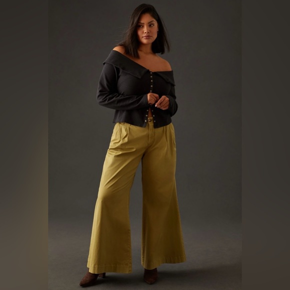 NWT Maeve Anthropologie Ribbed Off Shoulder Snap Button cardigan top w/ collar L - Picture 7 of 10